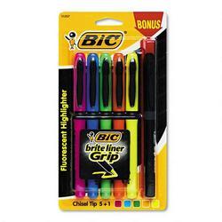 Bic Corporation Brite Liner Grip™ Highlighter, Five Color Set, Fluorescent Colors
