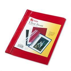 Acco Brands Inc. Clear Front Report Covers: Prong Fastener, 1/2 Cap., Red Vinyl Back, 10/Pack
