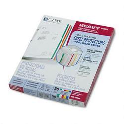 C-Line Products, Inc. Clear Poly Top Load Sheet Protectors with Colored Edge Strip, 5 Colors, 50/Box