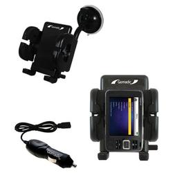 Gomadic Creative Zen V Plus Auto Windshield Holder with Car Charger - Uses TipExchange