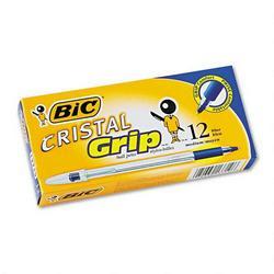 Bic Corporation Cristal Grip™ Medium Point Ballpoint Pen, Clear Cap, Blue Ink, Dozen
