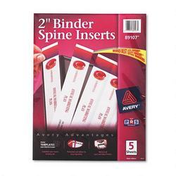 Avery-Dennison Custom Binder Spine Inserts, 2 Spine Width, 4 Inserts/Sheet, 5 Sheets/Pack