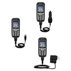 Gomadic Deluxe Kit for the Sony Ericsson J220a includes a USB cable with Car and Wall Charger - Bran