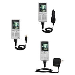 Gomadic Deluxe Kit for the Sony Ericsson T250i includes a USB cable with Car and Wall Charger - Bran