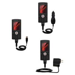 Gomadic Deluxe Kit for the Sony Ericsson V640i includes a USB cable with Car and Wall Charger - Bran