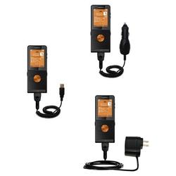 Gomadic Deluxe Kit for the Sony Ericsson W350i includes a USB cable with Car and Wall Charger - Bran
