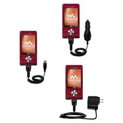 Gomadic Deluxe Kit for the Sony Ericsson w910i includes a USB cable with Car and Wall Charger - Bran