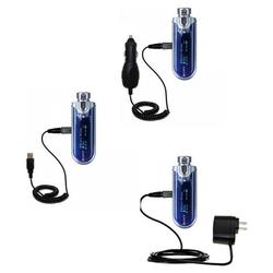 Gomadic Deluxe Kit for the Sony Walkman NW-E405 includes a USB cable with Car and Wall Charger - Bra