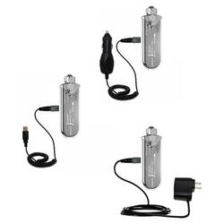 Gomadic Deluxe Kit for the Sony Walkman NW-E507 includes a USB cable with Car and Wall Charger - Bra