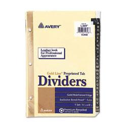Avery-Dennison Gold Reinforced Black Leather Tab Dividers, A-Z Tabs, 5 1/2 x 8 1/2