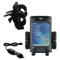 Gomadic HP iPaq hx4710 Auto Vent Holder with Car Charger - Uses TipExchange