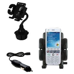 Gomadic HTC Amadeus Auto Cup Holder with Car Charger - Uses TipExchange
