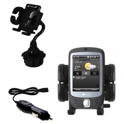 Gomadic HTC P3450 Auto Cup Holder with Car Charger - Uses TipExchange