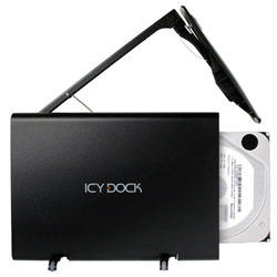 Icy Dock ICY DOCK MB664UEA-1SB Screw-less 3.5 SATA to FireWire 400 & USB 2.0 Aluminum Tray-less External Hard Drive Enclosure - Black