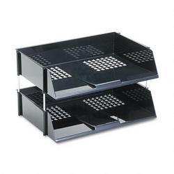 Deflecto Corporation Industrial Tray™, Stacking, Extra Wide, Side Load, Black, 2 Trays, 4 Risers/Set