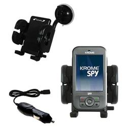 Gomadic Krome Spy Auto Windshield Holder with Car Charger - Uses TipExchange