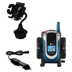 Gomadic LG AX390 Auto Cup Holder with Car Charger - Uses TipExchange