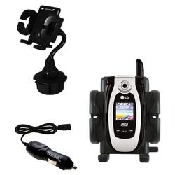 Gomadic LG CE 500 Auto Cup Holder with Car Charger - Uses TipExchange