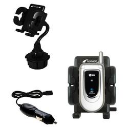 Gomadic LG G4020 Auto Cup Holder with Car Charger - Uses TipExchange