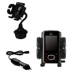 Gomadic LG KG800 Auto Cup Holder with Car Charger - Uses TipExchange