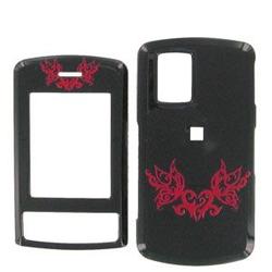 Wireless Emporium, Inc. LG Shine CU720 Black w/Red Butterflies Snap-On Protector Case Faceplate