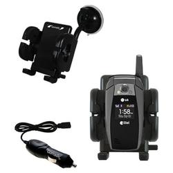 Gomadic LG UX355 Auto Windshield Holder with Car Charger - Uses TipExchange