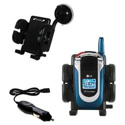 Gomadic LG UX390 Auto Windshield Holder with Car Charger - Uses TipExchange