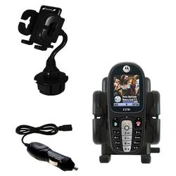 Gomadic Motorola E378i Auto Cup Holder with Car Charger - Uses TipExchange