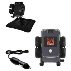 Gomadic Motorola RAZR V3c Auto Bean Bag Dash Holder with Car Charger - Uses TipExchange