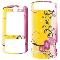 Wireless Emporium, Inc. Motorola RIZR Z6tv Yellow w/Pink Flowers Snap-On Protective Case