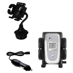 Gomadic Motorola V560 Auto Cup Holder with Car Charger - Uses TipExchange