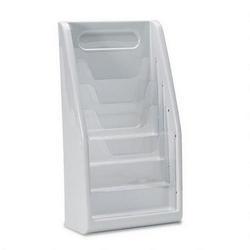 Deflecto Corporation Multi Tiered Magazine Holder, 4 Pockets, 10 3/8w x 5d x 19 3/4h, Gray Plastic