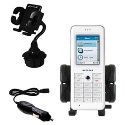 Gomadic Netgear Skype Phone SPH101 Auto Cup Holder with Car Charger - Uses TipExchange