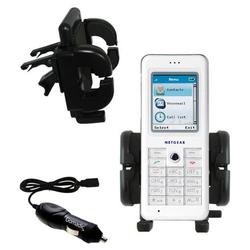 Gomadic Netgear Skype Phone SPH101 Auto Vent Holder with Car Charger - Uses TipExchange