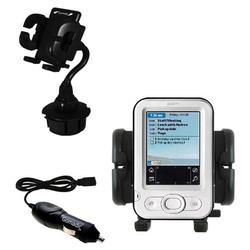 Gomadic PalmOne z22 Auto Cup Holder with Car Charger - Uses TipExchange