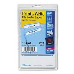 Avery-Dennison Permanent Self Adhes File Folder Typewriter Labels, 3 7/16x15/16, Light Blue, 252/Pack