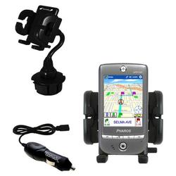 Gomadic Pharos GPS 525 Auto Cup Holder with Car Charger - Uses TipExchange