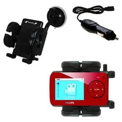 Gomadic Philips GoGear SA6086/37 Auto Windshield Holder with Car Charger - Uses TipExchange