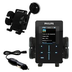 Gomadic Philips GoGear SA9200/17 Auto Windshield Holder with Car Charger - Uses TipExchange