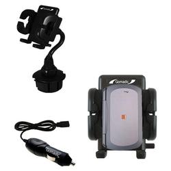 Gomadic Qtek 9000 Auto Cup Holder with Car Charger - Uses TipExchange