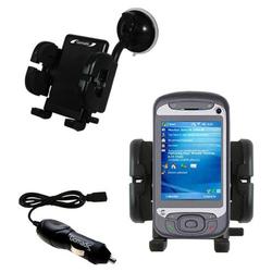 Gomadic Qtek 9600 Auto Windshield Holder with Car Charger - Uses TipExchange