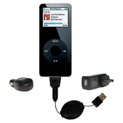 Gomadic Retractable USB Hot Sync Compact Kit with Car & Wall Charger for the Apple Nano (2GB) - Bran