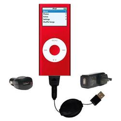 Gomadic Retractable USB Hot Sync Compact Kit with Car & Wall Charger for the Apple iPod Nano 8GB - B