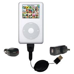 Gomadic Retractable USB Hot Sync Compact Kit with Car & Wall Charger for the Apple iPod Photo (30GB) - Gomad