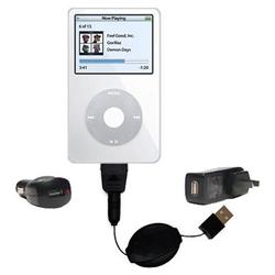 Gomadic Retractable USB Hot Sync Compact Kit with Car & Wall Charger for the Apple iPod Video (30GB) - Gomad
