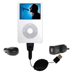 Gomadic Retractable USB Hot Sync Compact Kit with Car & Wall Charger for the Apple iPod Video (60GB) - Gomad