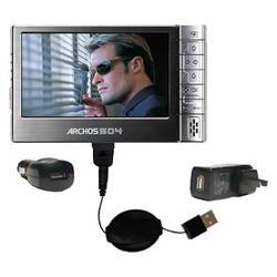 Gomadic Retractable USB Hot Sync Compact Kit with Car & Wall Charger for the Archos 504 WiFi - Brand