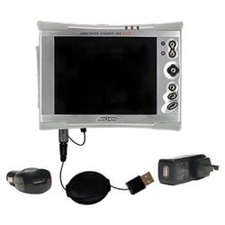 Gomadic Retractable USB Hot Sync Compact Kit with Car & Wall Charger for the Archos AV340 - Brand w/