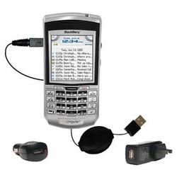 Gomadic Retractable USB Hot Sync Compact Kit with Car & Wall Charger for the Blackberry 7100g - Bran