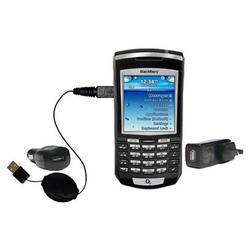 Gomadic Retractable USB Hot Sync Compact Kit with Car & Wall Charger for the Blackberry 7100x - Bran